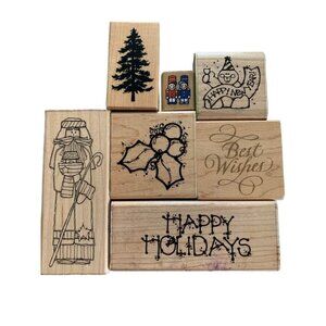 Holiday-Themed Rubber Stamps Set Christmas & New Year Designs